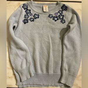 Gymboree Light Blue Sweater with Purple Floral Accents